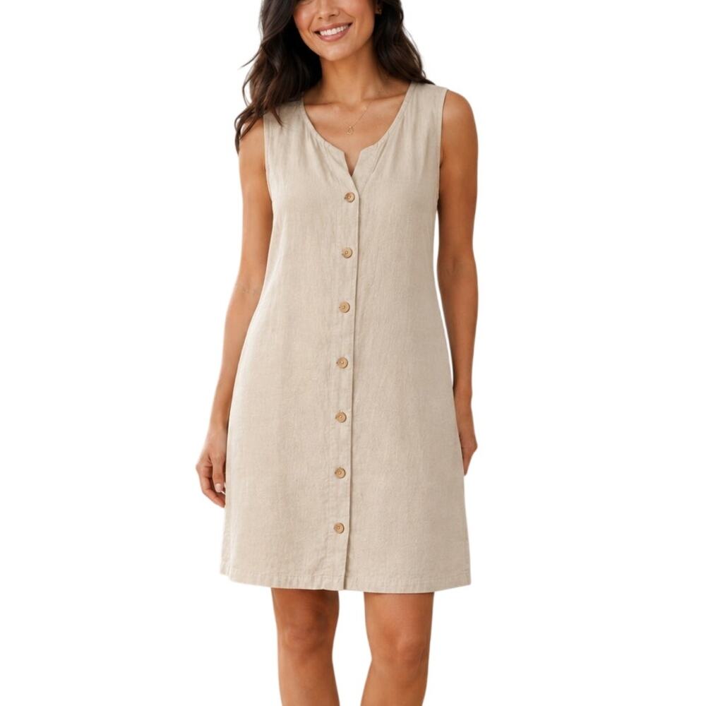 Terzo Millennio Linen Button Front Dress M Made in Italy Coastal